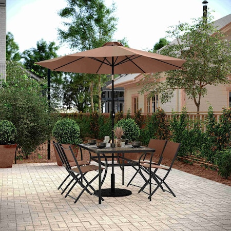 Flash Furniture Brazos Folding Chairs w/Brown Flex Comfort Material Backs and Seats and Black Metal Frames, 4PK 4-TLH-SC-097-BRN-02-GG